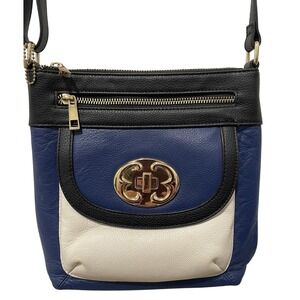 Emma Fox Crossbody Bag Womens Small Blue Black Cream Leather Colorblock Purse